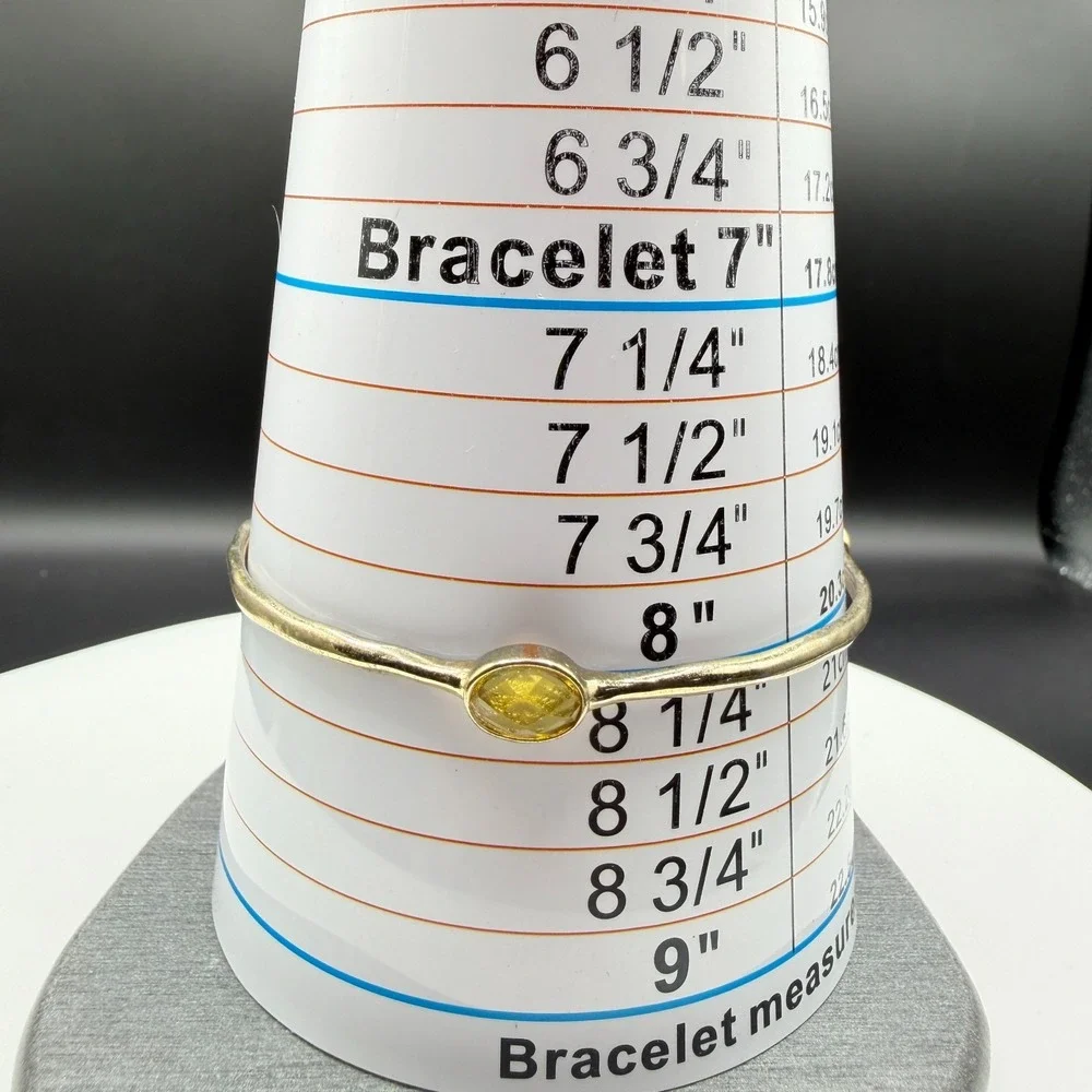 Yellow Crystal Silver Tone Bangle Bracelet Bezel Set Boho Statement Jewelry